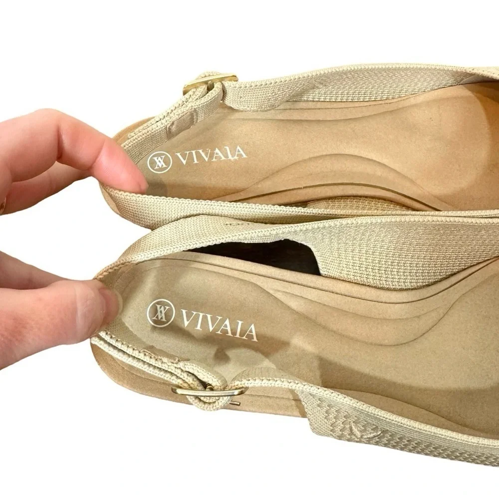 Vivaia Almond Toe Beige Slingback Wedge Tamia in Almond Crochet-Still Full Price